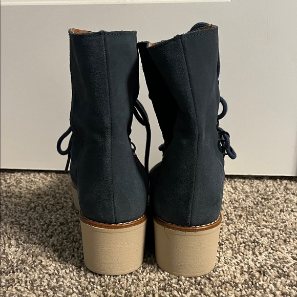 Suede Blue Lace-Up Boots - Picture 3 of 4